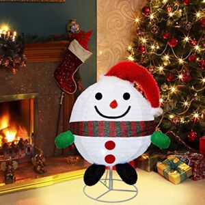 Lulu Home Christmas Collapsible Snowman Decoration, 23.6inch 48 LED Lighted Ball-Like Snowman Ornaments with Clear Lights, Pre-lit Foldable Adorable Xmas Indoor Outdoor Yard Decor