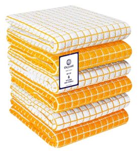 Oxycott Kitchen Dish Towels for Drying Dishes Set of 6, Tea Towels for Kitchen Decor, Farmhouse Kitchen Towels Hanging, Soft Absorbent, 100% Cotton Hand Towels for Kitchen 16×26 Yellow White