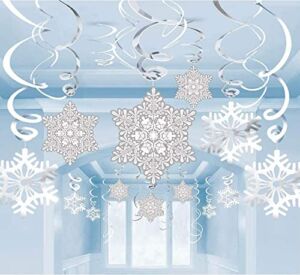 42Ct Christmas Snowflake Hanging Swirl Decorations – Winter Party Wonderland Xmas Holiday Supplies