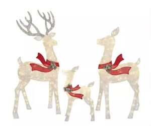 Large 3-Piece LED Lighted Holiday Deer Family – 60 inch Buck, 50 inch Doe & 28 inch Fawn – 260 Clear LED Lights 2022 Edition