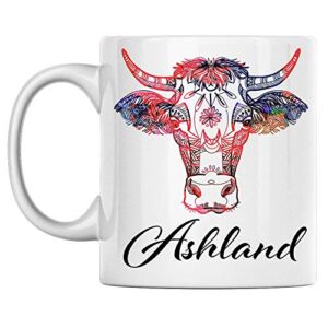 Personal Cow Mug Name Ashland White Ceramic 11 Oz Coffee Mug Printed on Both Sides Perfect for Birthday For Him, Her, Boy, Girl, Husband, Wife, Men, and Women