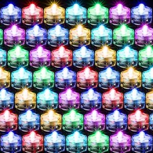 48 Pcs Submersible LED Light Waterproof Floral Tea Lights Bright Tea Lights Underwater Candle Light Battery Operated Flameless Tea Lights Flickering Candles for Party Wedding, 7 RGB Changing Colors