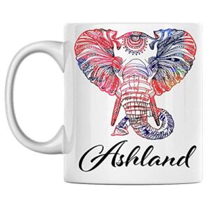 Personal Elephant Mug Name Ashland White Ceramic 11 Oz Coffee Mug Printed on Both Sides Perfect for Birthday For Him, Her, Boy, Girl, Husband, Wife, Men, and Women