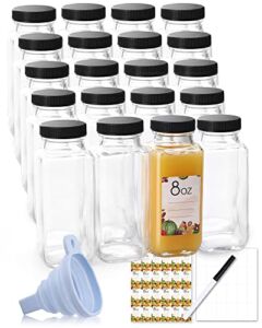 MIUKAA (20 Pack) 8 oz Glass Juicing Bottles with Reusable Lids, Drinking Jars with Airtight Black Caps, Clear Glass Travel Drink Containers – Not Losing Flavor