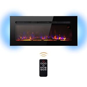 Sophia & William 40″ Electric Fireplace Recessed Wall Mounted and Free Standing, Noiseless Electric Heater with Remote Control, Logs, and Backlights for 2 x 6 Stud, Flame Color & Intensity Adjustable