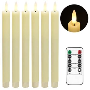 Stmarry Flickering Flameless Taper Candles with Remote – 10 Inch LED Candlesticks, Realistic 3D Flame with Wick, Ivory Real Wax, Spring Home Decor, Automatic Timer – Set of 6