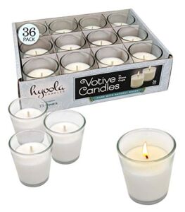 Hyoola White Votive Candles in Glass – Pack of 36 Votive Candle – 15 Hour Burn Time – Unscented Votive Candles – Glass Votives
