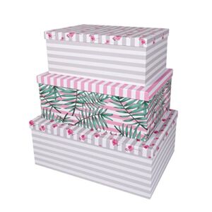 Tropical Design Cardboard Keepsake Boxes with Lids (Set of 3): Nesting Decorative Storage Boxes for Office and Home, Memory Boxes, Decorative Scrapbook Crates, Picture Storage Box for Photos by SLPR