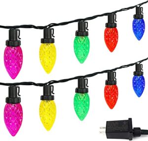 C9 Christmas String Lights Outdoor/Indoor, Extendable 50 LED 49ft Green Wire String Lights Plug in Fairy Lights for Christmas Tree Patio Party Decoration (Multi Color)…