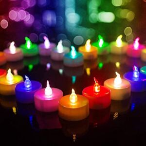 Beichi Color Changing LED Tea Lights Bulk, 24 Pcs Flameless Tealight Candles with Colorful Lights, Battery Operated Colored Fake Candles, No Flickering Light, [White Base]
