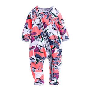 Kids Tales Baby Girls Long Sleeve Footies Zipper Romper Flower Pajama Infant Jumpsuit