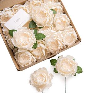 Ling’s Moment 16pcs 4″ Cream Blooming Peonies Artificial Peonies Flower Real Looking Fake Peony w/Stem DIY Wedding Bouquet Centerpieces Reception Arrangements Party Baby Shower Home Décor