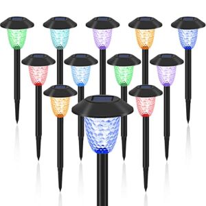 Gisanty Solar Pathway Lights, 12 Pack Color Changing Solar Outdoor Lights IP44 Waterproof Solar Powered Garden Lights Auto ON/Off Solar Walkway Lights Decoration for Lawn，Yard，Pathway