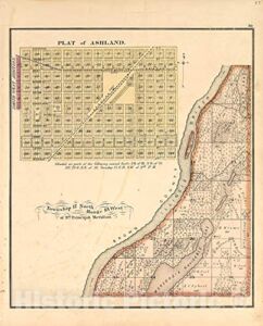 Historic 1874 Wall Map – Illustrated Atlas map of Cass County, Illinois – Plat of Ashland – Atlas map of Cass County, Illinois 44in x 55in