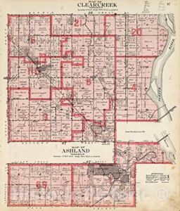 Historic 1916 Wall Map – Atlas of Saunders County, Nebraska – Map of Clear Creek Township; Map of Ashland Township – Atlas of Saunders County, Nebraska 1918 44in x 52in