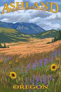 Ashland, Oregon, Field and Flowers (Giclee Gallery Print, 16×24, Wall Decor Travel Poster)