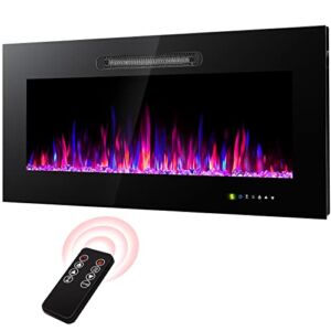 ALPACA 36 inches Home Electric Fireplace Recessed and Wall Mounted Linear Fireplace, Fireplace Heater Low Noise, Vent on The Top, with Timer, Touch Screen, Adjustable Multicolor Flame Color, Black