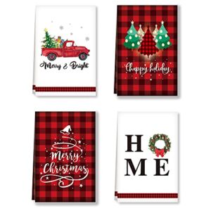 4PCS Christmas Kitchen Towels Dishcloth Buffalo Plaid Home Housewarming Present  Xmas Hand Towels Cleaning Towel Drying Dishes Cooking in Kitchen Household Tea Towels for Holiday Party Supplies Favor