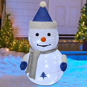 Juegoal Lighted Christmas Snowman Decorations, 2.3FT Outdoor Collapsible White Snowman with Built-in LED Lights, Pre-Lit Pop Up Xmas Snowman, Light Up for Holiday New Year Winter Decor