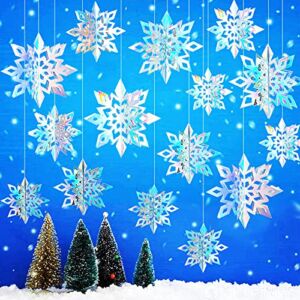OuMuaMua 15pcs Winter Christmas Hanging Snowflake Decorations, 3D Holographic Snowflakes for Christmas Winter Wonderland Decorations Frozen Birthday New Year Party Home Decorations