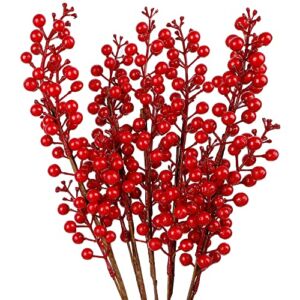 winemana 5 Pcs 19″ Christmas Red Berries Stems, Picks Christmas Tree Decoration, Artificial Christmas Red Berry for DIY Crafts Wreath Garland Christmas Ornaments Vase Decor
