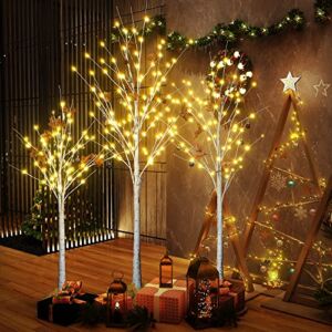 LTTROMAT Lighted Birch Trees-4FT 5FT 6FT, Artificial Christmas Tree with 200 Cherry Blossom Lights 24 Maple Leaves 24 Balls for Christmas Halloween, Indoor/Outdoor, Lighted Maple Trees, Warm White