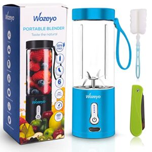 Wozeyo Portable Blender for Shakes and Smoothies (530ml) – Handheld Personal Mini Blender Smoothie Juicer Cup with 4000mAh Rechargeable Battery & Multipurpose Fruit Knife for Home & Office – Blue