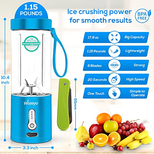 Wozeyo Portable Blender for Shakes and Smoothies (530ml) – Handheld Personal Mini Blender Smoothie Juicer Cup with 4000mAh Rechargeable Battery & Multipurpose Fruit Knife for Home & Office – Blue | The Storepaperoomates Retail Market - Fast Affordable Shopping