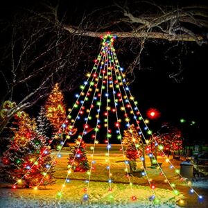 PUHONG Christmas Decorations Star Lights, 320 LED Christmas Tree Lights Outdoor,16.4Ft String Lights 8 Memory Modes with 14″ Lighted Star for Xmas New Year (Iron-Multicolor)