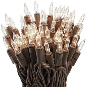 612 Vermont 50 Clear Mini Christmas String Lights on Brown Wire Cord, UL Approved for Indoor / Outdoor Use, 9 Foot of Lighted Length, 11 Foot of Total Length