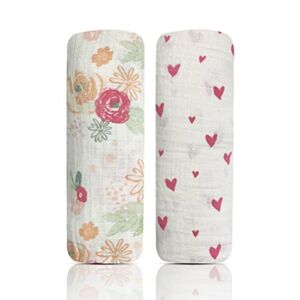MODERN BABY Muslin Swaddle Blankets Newborn 2 Pack Soft Baby Wraps for Baby Girl 100% Cotton, Peach Floral