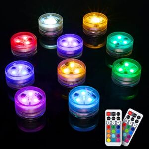imodomio Mini Submersible Led Lights with Remotes, Waterproof RGB Color Changing Led Tea Lights Battery Powered, Small Led Light for Vase, Fish Tank, Hot Tub, Party, Halloween, Wedding Decor(10pcs)