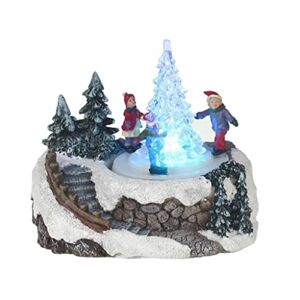 Lightahead Musical Christmas Scene with Children Moving Around LED Color Changing Christmas Tree which Plays 8 Melodies