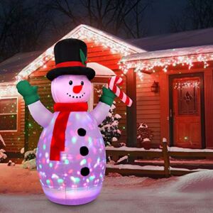 5FT Christmas Inflatables Snowman with Multi-Color Rotating Disco Lighting, CONMIXC Blow Up Inflatable Snowman Decorations, Xmas Inflatable Decor Blowups for Indoor Outdoor Outside Yard Garden Lawn