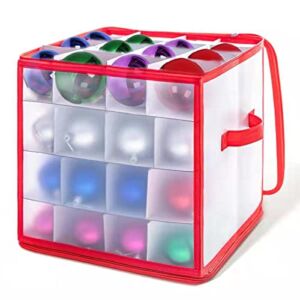 Plastic Christmas Ornament Storage Box with Lid Hold 64 Christmas Balls Holiday Ornaments Holiday Ornament Storage Bin Organizer Christmas Chest with Dividers (1)