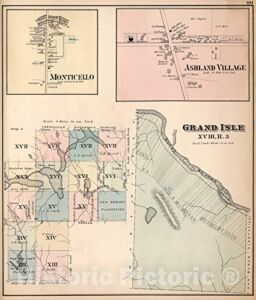 Historic Pictoric Map : Grand Isle XVIII, R. 3, Aroostook County, Maine. Monticello. Ashland Village, 1877, Vintage Wall Art : 44in x 52in