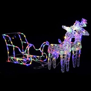 Tidyard 2 Reindeer and Sleigh Christmas Decoration Colorful Pre-lit 160 LEDs Light Deer Set for Home, Office, Yard, Party, Festival, Indoor and Outdoor Holiday Decor 51.2 Inch Length