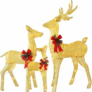 Hykolity 6FT 3D Genuine Lighted Christmas Deer Family Set, Set of 3 Outdoor Christmas Reindeer Yard Decoration with 240 Warm White LED Lights, Gold