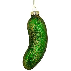 Blown Glass Pickle Ornament for Christmas Tree (1 Piece) Christmas Pickle Ornament Shatterproof Sparkly 4” Traditional German Christmas Decoration by 4E’s Novelty
