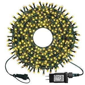 kemooie 300 LED Christmas Lights, 99FT Connective Green Wire Fairy Lights, Plug in 8 Lighting Modes, for Indoor Outdoor Christmas Tree Lights Wedding Party Decoration (Warm White)