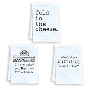 Moonlight Makers Funny Dish Towels, Set of 3, Funny Kitchen Towels, Kitchen Towel, Farmhouse Kitchen Décor (Fold In The Cheese, What Does Burning Smell Like? I Have Asked You Thrice Now For A Towel)