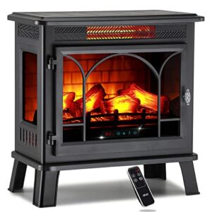 HEAO 24″ Electric Fireplace 3D Infrared Fireplace Stove Freestanding Fireplace Heater for Indoor with Visible Control Panel and Remote, ETL Certified, Overheating Safety Protection, 1500W