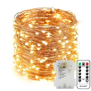 ER CHEN Led String Lights Battery Powered,8 Lighting Model Waterproof 300 LED String Lights on 100 Ft Long Copper Wire with 13 Key Remote Control(Warm White)
