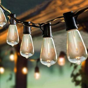 Romasaty 20Ft ST38 LED Outdoor Patio Garden Edison String Lights with 27 Clear C7 LED Vintage Edison Light Bulbs -0.6 Watt/120 Voltage/E12 Base -Black Wire