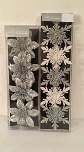 Winter Wonder Lane Silver and white flowers Christmas Ornaments