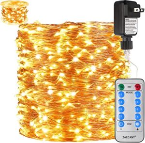 ZAECANY 165Ft Ultra Long 500 LEDs String Lights Plug in, Outdoor Waterproof Dimmable Copper String Lights for Deck/Porch/Ceiling, 8 Modes Plug in Fairy Lights with Remote, Warm White UL Listed