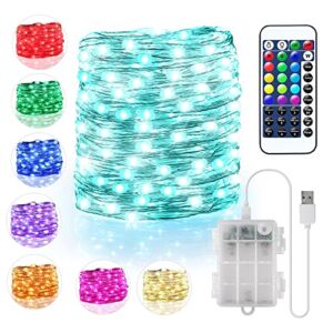 16 Color String Lights Battery Operated & USB Powered, 16.4ft 50 LED Fairy Lights with Remote Timer Waterproof Silver Wire Twinkle Lights for Room Garden Patio Party Indoor Outdoor Decor(132 Modes)
