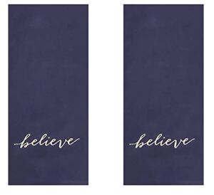 Winter Wonder Lane Kitchen Towels, Embroidered Believe on Navy Blue Dual-Sided Cotton Terry Towel Set for Decorating, 15 x 25 inches for Christmas Decorating, 2-Pack
