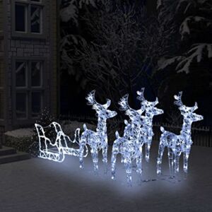 NusGear Reindeers & Sleigh Christmas Decoration 110.2″x11″x21.7″ Acrylic-N8527