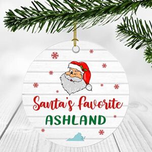 New Home Ornaments For Christmas Tree With Name City State Ashland Virginia Ornament – Santa’s Favorite Ashland VA Ornament – Housewarming Ornament 3 Inches Plastic